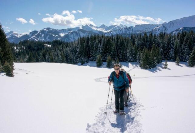 Wir zeigen dir die unberührte Winterlandschaft beim Naturerlebnis Schneeschuhwandern.
