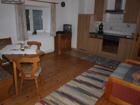 Wohnkueche mit Essecke.Couch und Sat-TV Wohnung 2