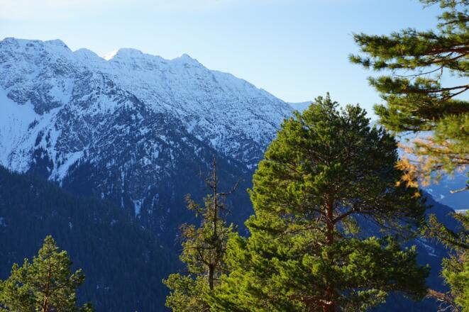 Immer wieder grüßen beim Aufstieg die Gipfel des Estergebirges.
