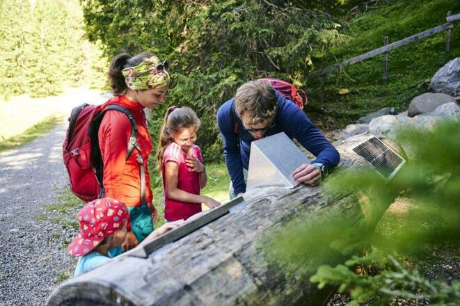 Familie entdeckt den Natursprünge-Weg Brandnertal