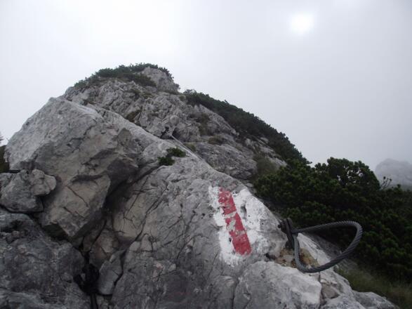 Inzell/Chiemgau: Bei der Staufenüberquerung dienen einige Seilsicherungen vom Mittelstaufen zum Zwiesel Hilfestellung