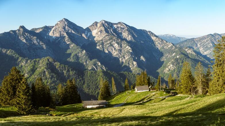 Die Kienbergalm mit Blick in die Berge