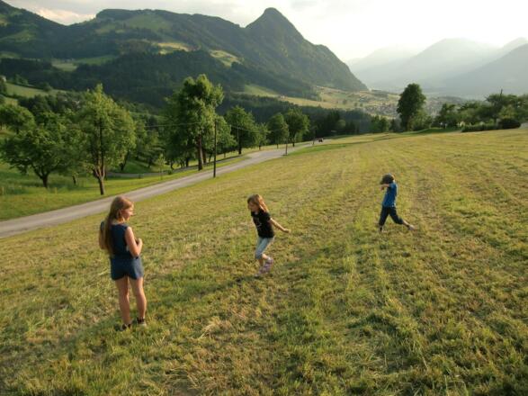 Kinder spielen im Feld