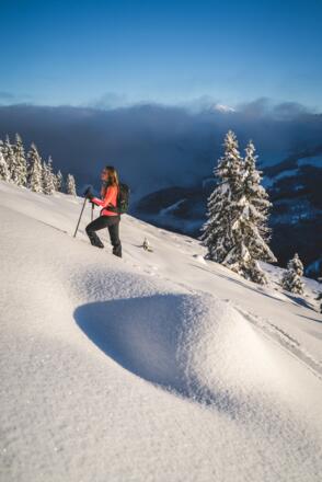 Im pulvrigen Neuschnee auf dem Weg zum Steinberg