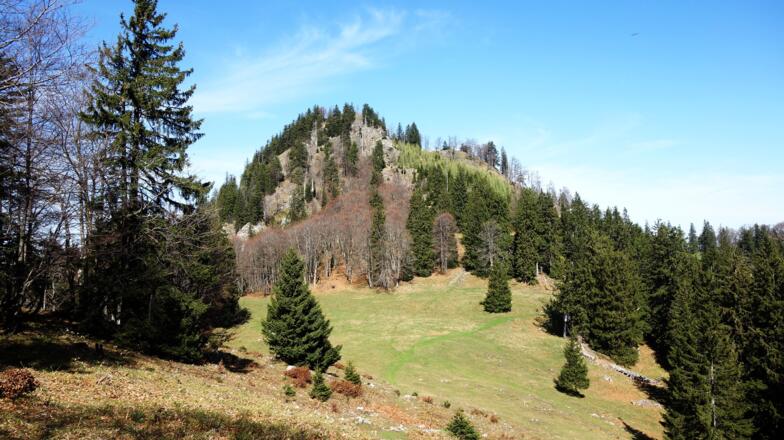 Rückblick: Pfannstein am Übergang zum Rauen Kalbling,