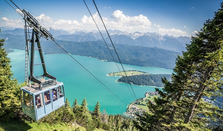 Herzogstandbahn mit Blick auf den Walchensee