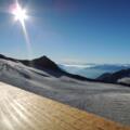 Aussicht zum Becherhaus von der Müllerhütte. Am Horizont die Dolomiten.