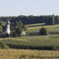 Kirche Lohwinden inmitten von Hopfenfeldern