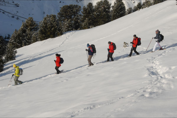 Schneeschuhwanderer auf dem Rückweg von der Ramolalm