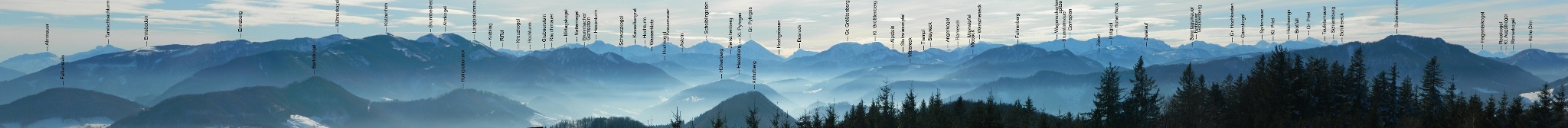 Blick vom Glasenberg in die Berge - beschriftet