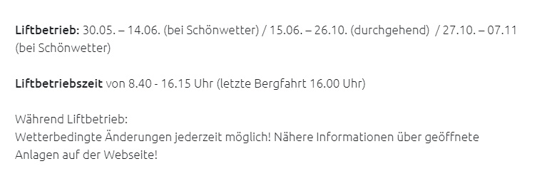 Betriebszeiten Bergbahn Neunerköpfle