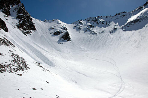 Abfahrt vom Wiesejaggljoch - ab hier erfolgt der Aufstieg zum Weißseejoch