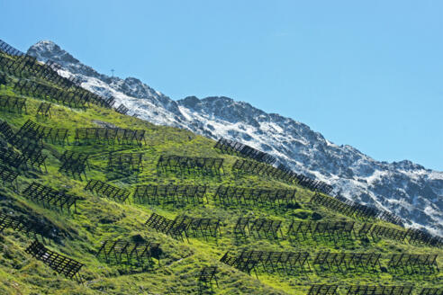 Im Hintergrund Neuschnee auf dem 2396m hohen Kreuzjoch 