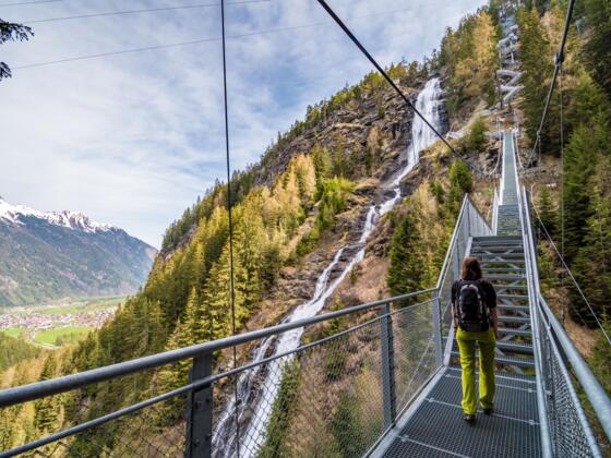 Walking past the Stuibenfall Waterfall