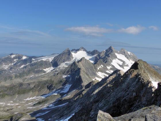 Blick von der Zillerplattenspitze nach Norden in das Herz der Reichenspitzgruppe