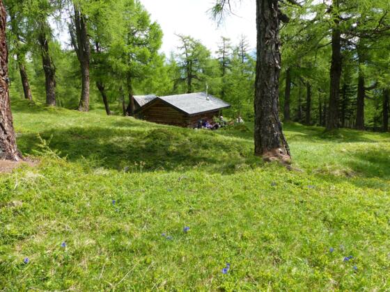 Kleine Hütten und Stadl säumen immer wieder den Weg zu den Eulenwiesen.