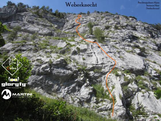 Weberknecht in der Diesbachwand - Topo - Route in Foto