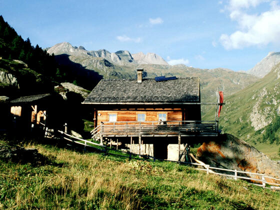 Steineralm, Blick zur Sudetendeutschen Hütte auf der Oberen Steineralm