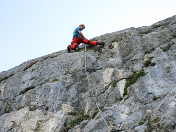 Die vierte Seillänge ist die steilste Passage der Route