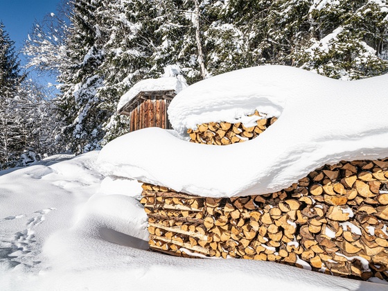 Holzstapel unter Schneehaube