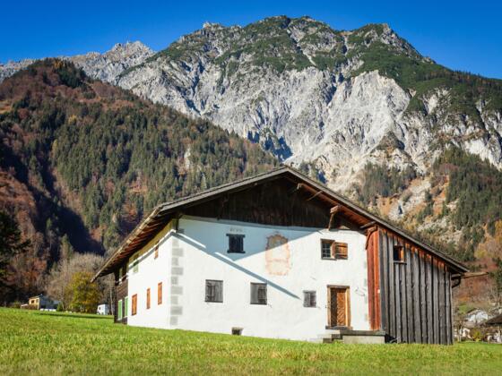 Montafoner Bauernhaus vor Vandanser Steinwand