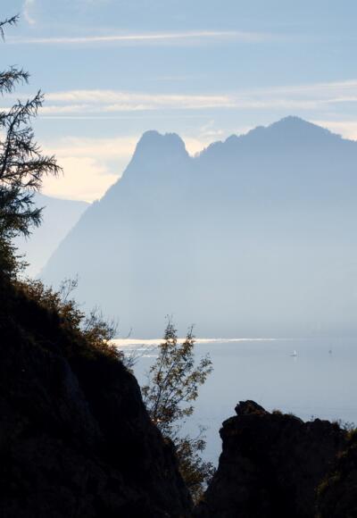 Morgennebel, Lainaubrücke 480m mit Sonnstein