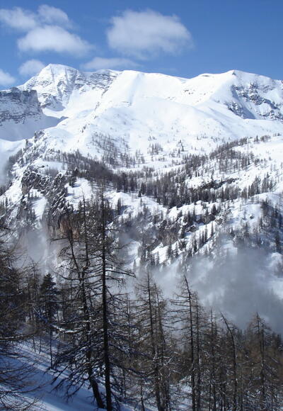 Rote Wand mit Mitterberg und Halssattel vom Stubwies gesehen