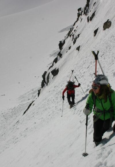 Aufstieg durch die ca. 45° steilen Flanke