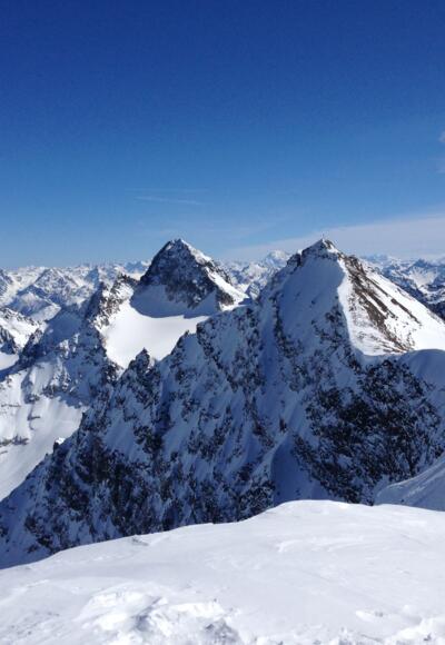 Blick von der Schneeglocke zum Slivrettahorn, Signalhorn, Egghorn, Biz Buin, Dreiländerspitz