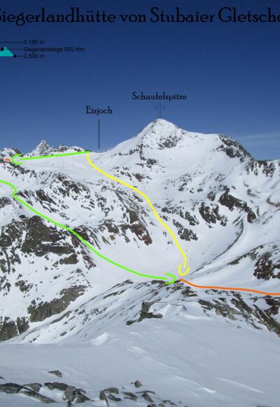 Zustieg Siegerlandhütte, Blick zurück - Routen in Foto (Topo)