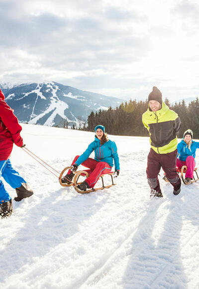 Schlittenfahren beim Winterbauer