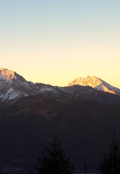 Sonnenaufgang am Hohen Göll, Watzmann und Hochkalter