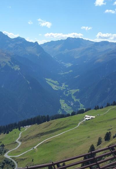 Weg zur Grasjoch Hütte - im Hintergrund die Zamangalpe