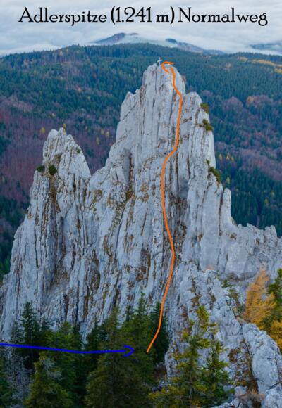 Adlerspitze Normalweg Topo / Übersichtsbild der Klettertour