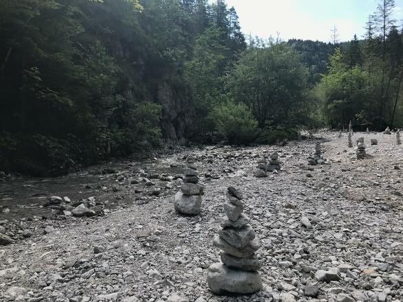 Cairns on the river bank