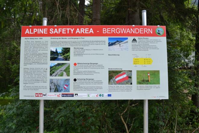 Übersichtstafel Bergwandern am Parkplatz