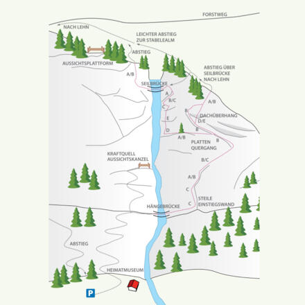 Topo Klettersteig Lehner Wasserfall