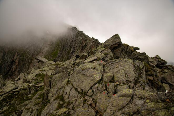 den guten Markierungen im weglosen Blockgelände folgen.