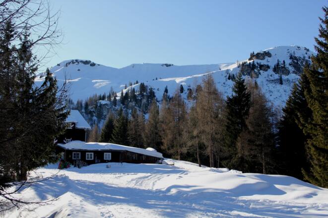 Direkt vor der Kleinarler Hütte, rechts oben der Penkkopf