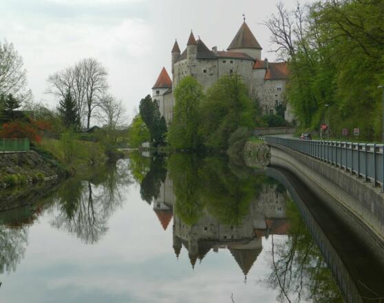 Schloss Schwertberg spiegelt sich in der Aist