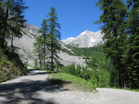 Nach Abstieg vom Thörl nach rechts über Schotterweg zum Issjoch