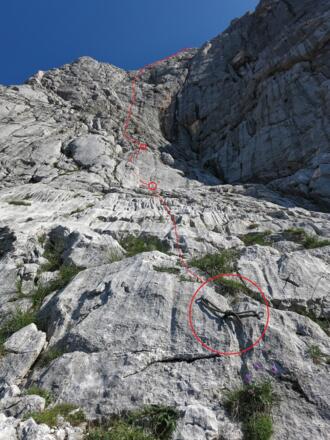 Einstieg. Die ersten drei Stände und der ungefähre Routenverlauf