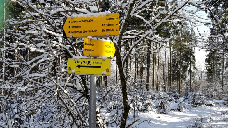 Wegtafel am Start 910m