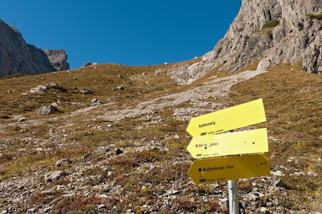 Abzweigung ins Klettergebiet und Steinsee-Klettersteig