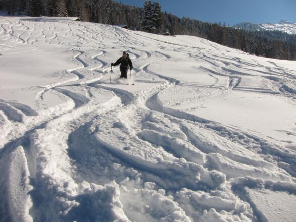 Abfahrt über die Almwiesen der Studlalm.