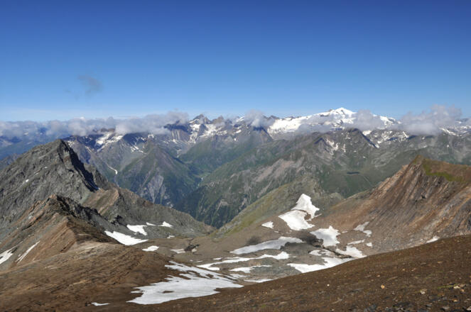 Karl-Schöttner-Weg, Wellachköpf und Nussing (li), Bachtrögerkees (Reste), Venedigergruppe
