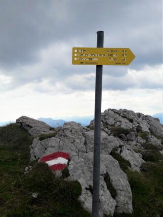Wegweiser etwas unterhalb des Gipfels
