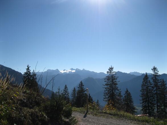 Auf dem Weg zur Hütteneckalm der allgegenwärtige Dachsteinblick