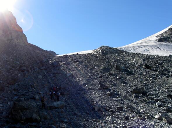 Kurz nach dem Rußkopf gelangen wir auf den Gletscher.