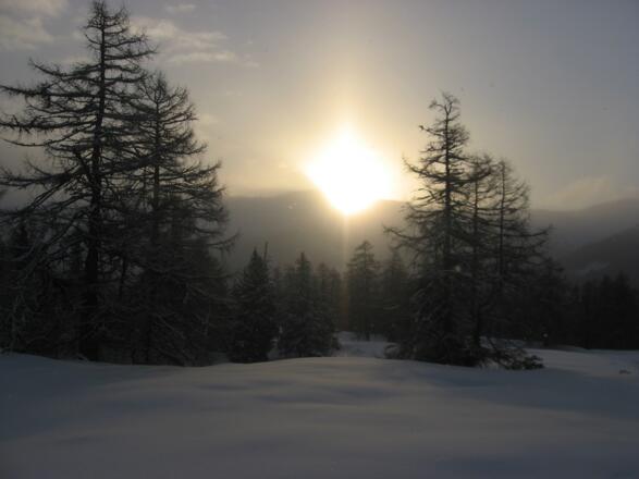 Sonnenaufgang über den Sattelberg.